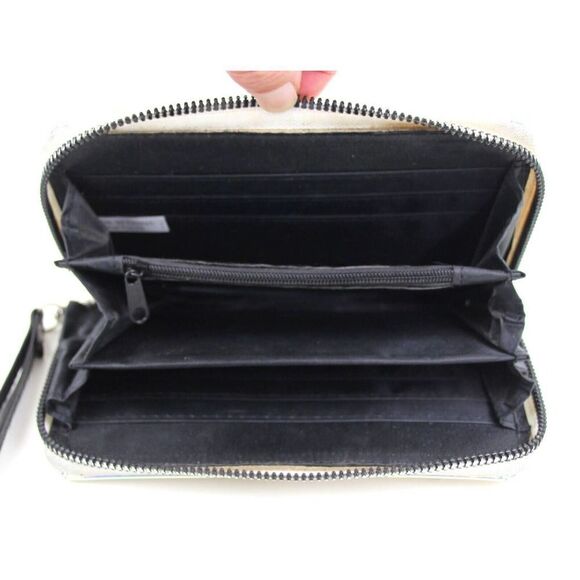 LIMITED EDITION MIRROR SILVER PVC ZIPPER CLUTCH WALLET ID CARD WRISTLET PURSE - Picture 7 of 10